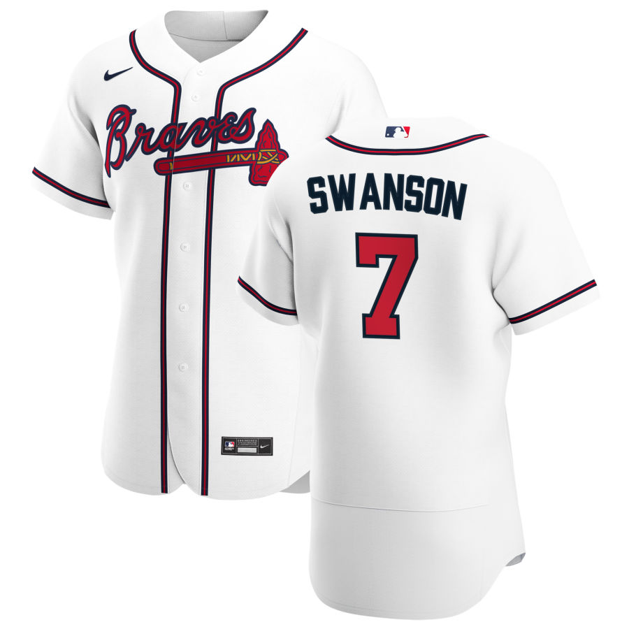 Atlanta Braves #7 Dansby Swanson Men Nike White Home 2020 Authentic Player MLB Jersey->atlanta braves->MLB Jersey